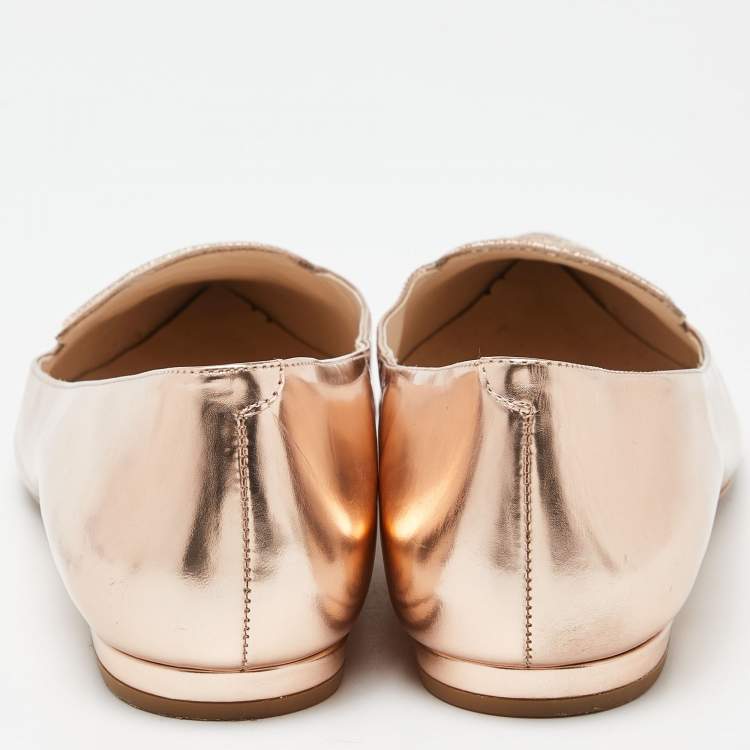 Pre Owned Sophia Webster Rose Gold Leather Bibi Butterfly Ballet Flats Size 41