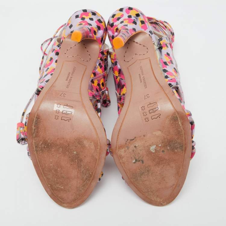 Pre Owned Sophia Webster Tricolor Printed Leather Lacey Sandals Size 37