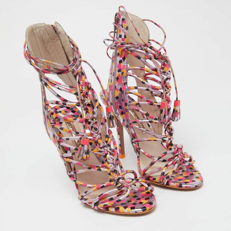 Pre Owned Sophia Webster Tricolor Printed Leather Lacey Sandals Size 37