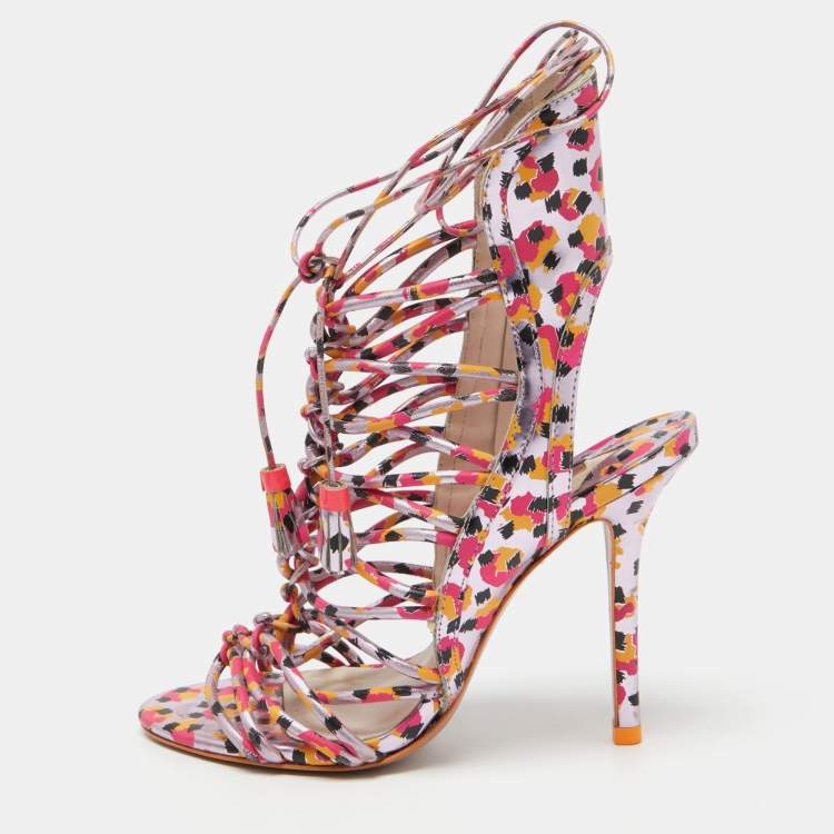 Pre Owned Sophia Webster Tricolor Printed Leather Lacey Sandals Size 37