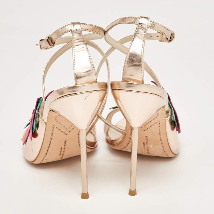 Pre Owned Sophia Webster Rose Gold Leather Floral Applique Hula Sandals Size 41