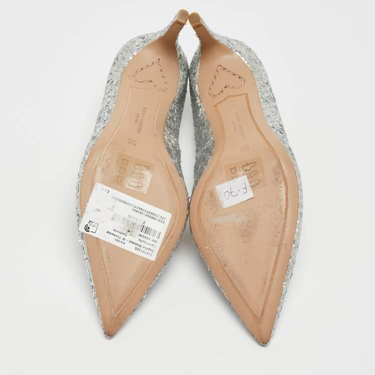 Pre Owned Sophia Webster Silver Glitter Rio Pumps Size 35