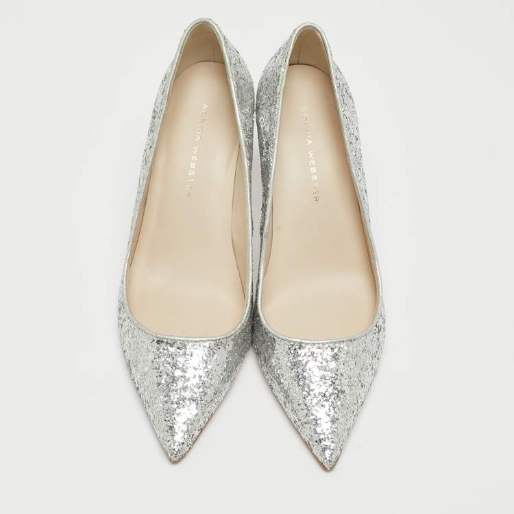 Pre Owned Sophia Webster Silver Glitter Rio Pumps Size 35