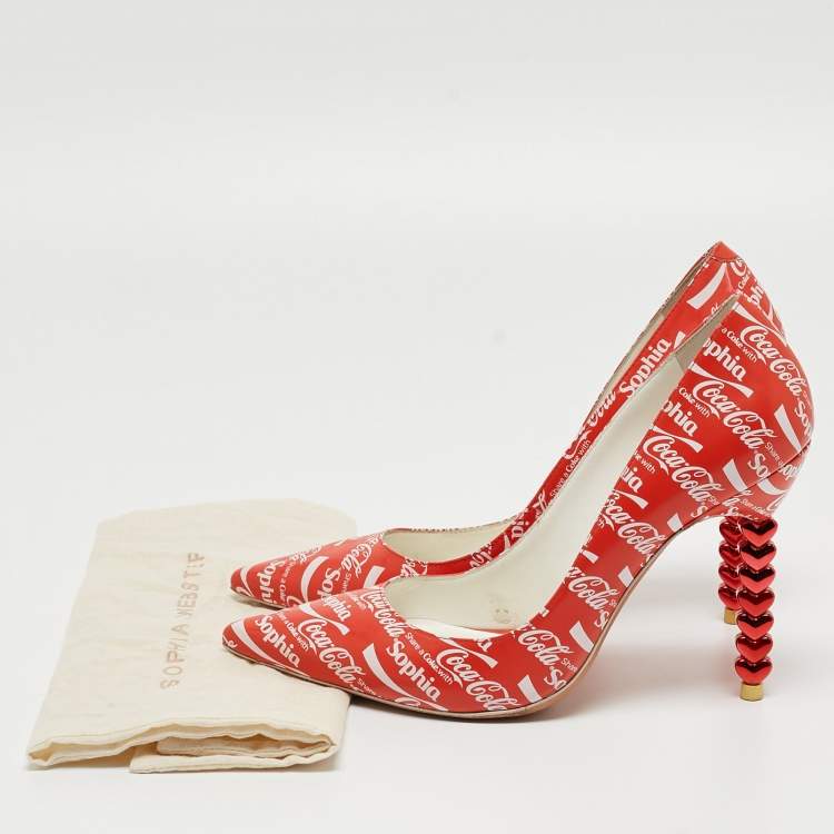 Pre Owned Sophia Webster Red/White Leather Coca Cola Print Pumps Size 38