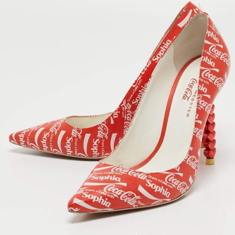 Pre Owned Sophia Webster Red/White Leather Coca Cola Print Pumps Size 38