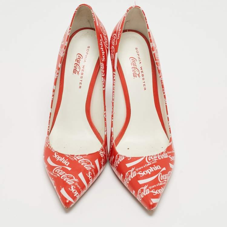 Pre Owned Sophia Webster Red/White Leather Coca Cola Print Pumps Size 38