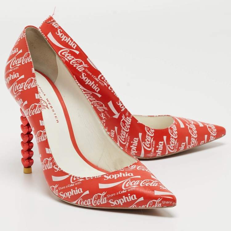 Pre Owned Sophia Webster Red/White Leather Coca Cola Print Pumps Size 38