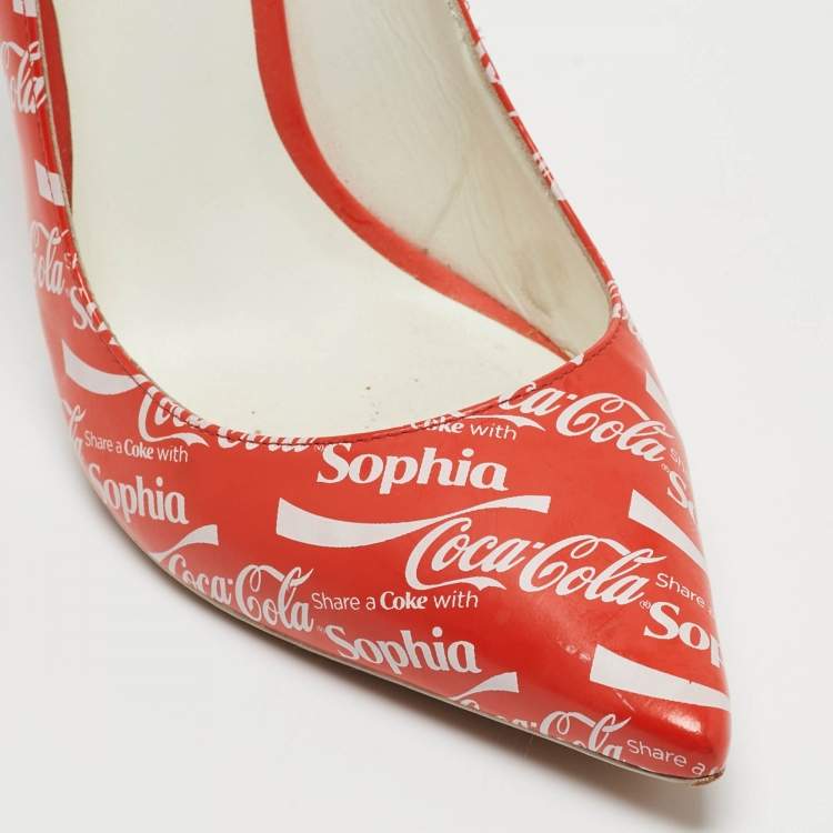 Pre Owned Sophia Webster Red/White Leather Coca Cola Print Pumps Size 38