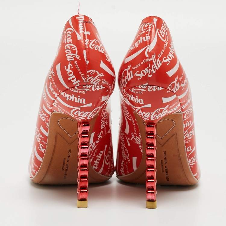 Pre Owned Sophia Webster Red/White Leather Coca Cola Print Pumps Size 38