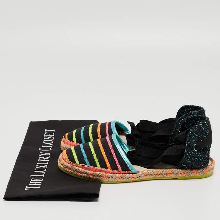 Pre Owned Sophia Webster Multicolor Fabric New Juana Ribbon Espadrille Flats Size 37