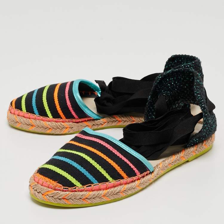 Pre Owned Sophia Webster Multicolor Fabric New Juana Ribbon Espadrille Flats Size 37