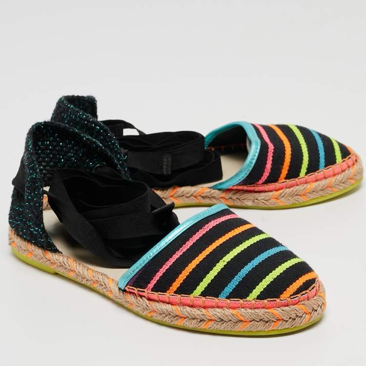 Pre Owned Sophia Webster Multicolor Fabric New Juana Ribbon Espadrille Flats Size 37