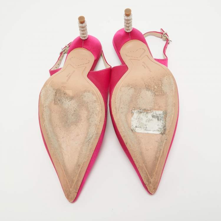 Pre Owned Sophia Webster Pink Satin Tyra Slingback Pumps Size 38