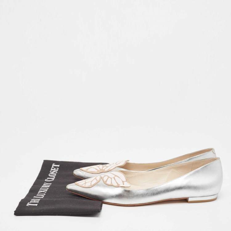 Pre Owned Sophia Webster Silver Leather Bibi Butterfly Ballet Flats Size 41