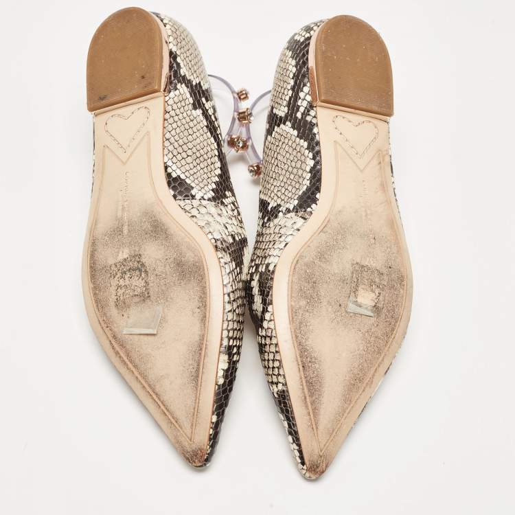 Pre Owned Sophia Webster Two Tone Embossed Python Dina Ankle Strap Ballet Flats Size 37