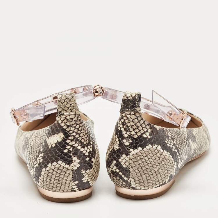 Pre Owned Sophia Webster Two Tone Embossed Python Dina Ankle Strap Ballet Flats Size 37