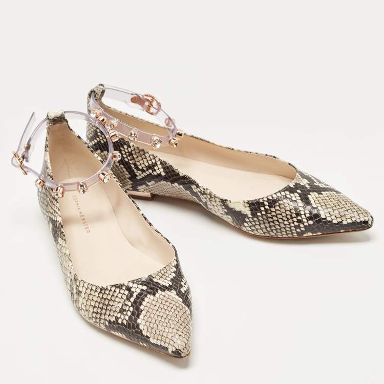 Pre Owned Sophia Webster Two Tone Embossed Python Dina Ankle Strap Ballet Flats Size 37