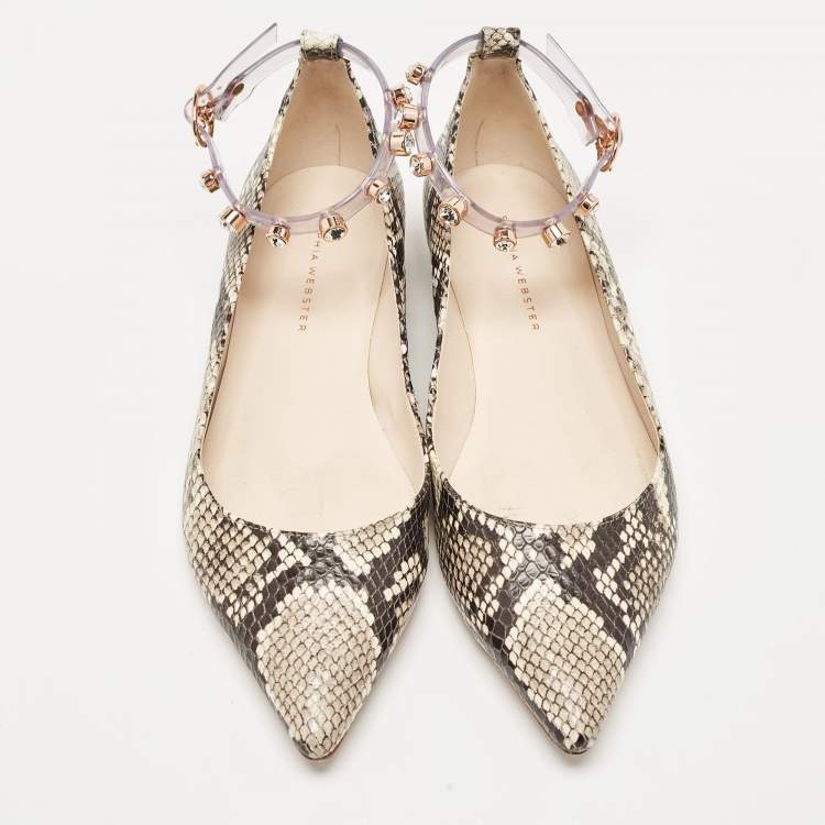 Pre Owned Sophia Webster Two Tone Embossed Python Dina Ankle Strap Ballet Flats Size 37