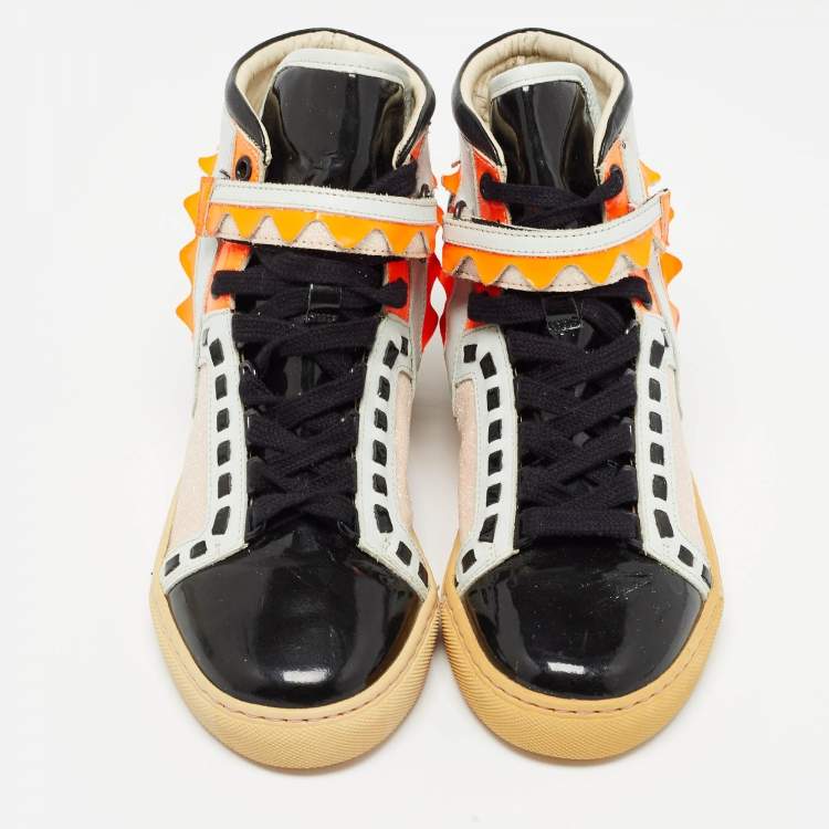 Pre Owned Sophia Webster Multicolor Leather and Glitter Riko High Top Sneakers Size 36