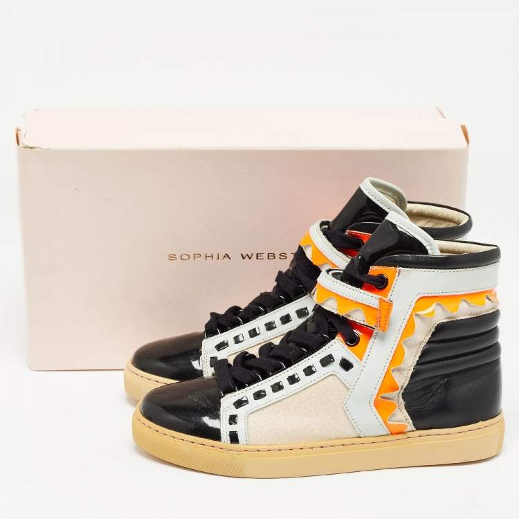 Pre Owned Sophia Webster Multicolor Leather and Glitter Riko High Top Sneakers Size 36