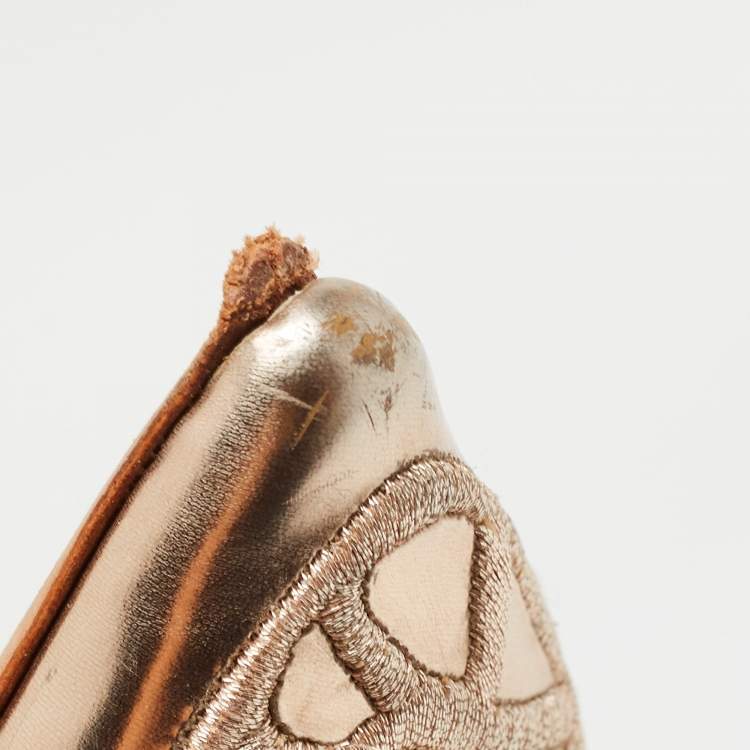 Pre Owned Sophia Webster Rose Gold Leather Bibi Butterfly Ballet Flats Size 37