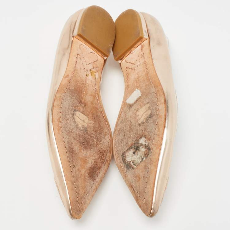 Pre Owned Sophia Webster Rose Gold Leather Bibi Butterfly Ballet Flats Size 37