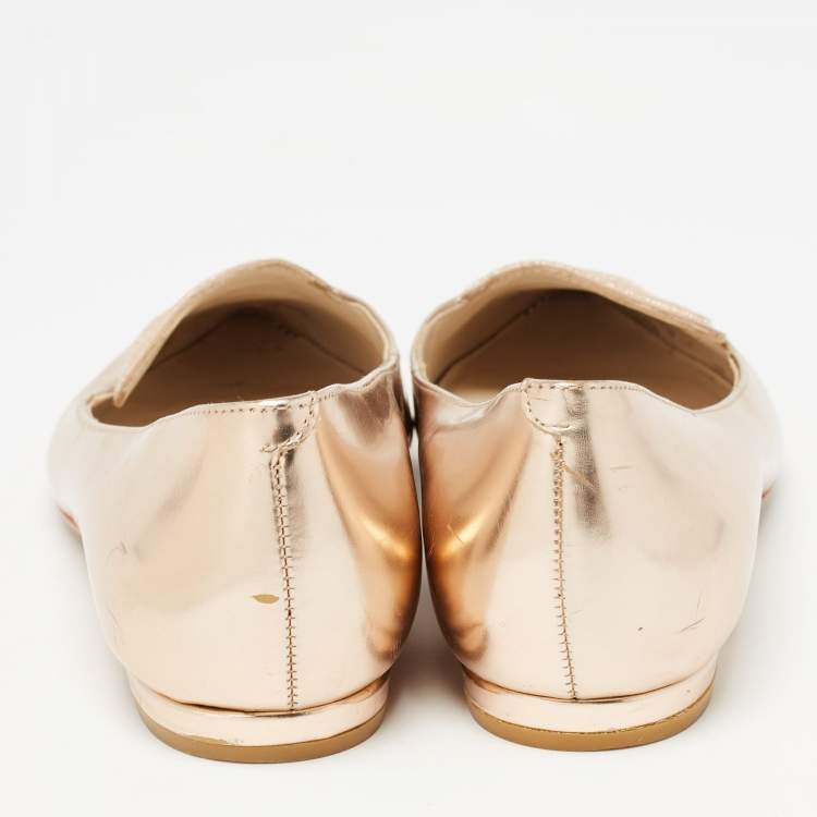 Pre Owned Sophia Webster Rose Gold Leather Bibi Butterfly Ballet Flats Size 37