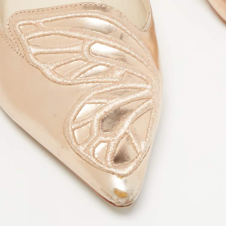 Pre Owned Sophia Webster Rose Gold Leather Bibi Butterfly Ballet Flats Size 37