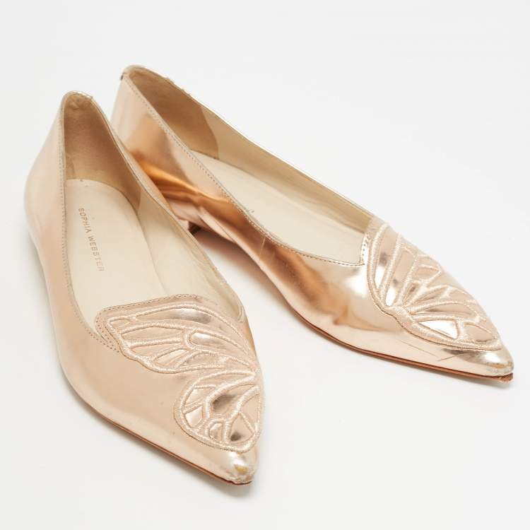 Pre Owned Sophia Webster Rose Gold Leather Bibi Butterfly Ballet Flats Size 37