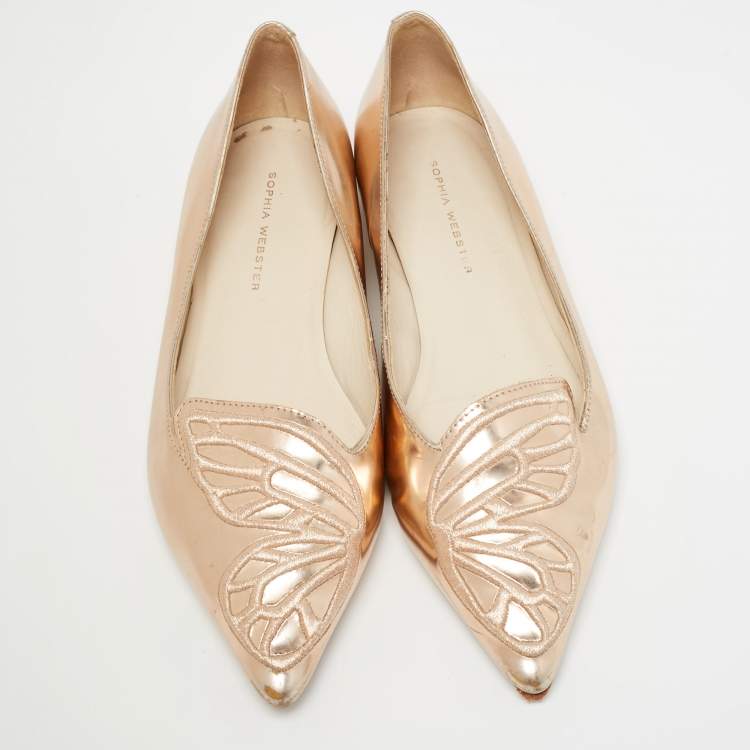 Pre Owned Sophia Webster Rose Gold Leather Bibi Butterfly Ballet Flats Size 37