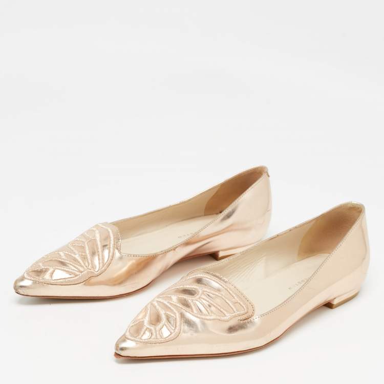 Pre Owned Sophia Webster Rose Gold Leather Bibi Butterfly Ballet Flats Size 37