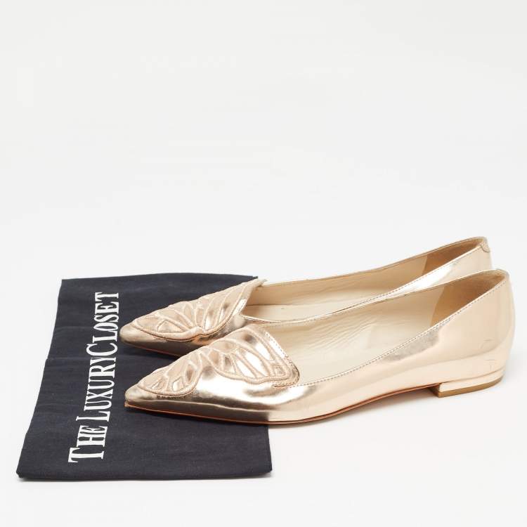 Pre Owned Sophia Webster Rose Gold Leather Bibi Butterfly Ballet Flats Size 37
