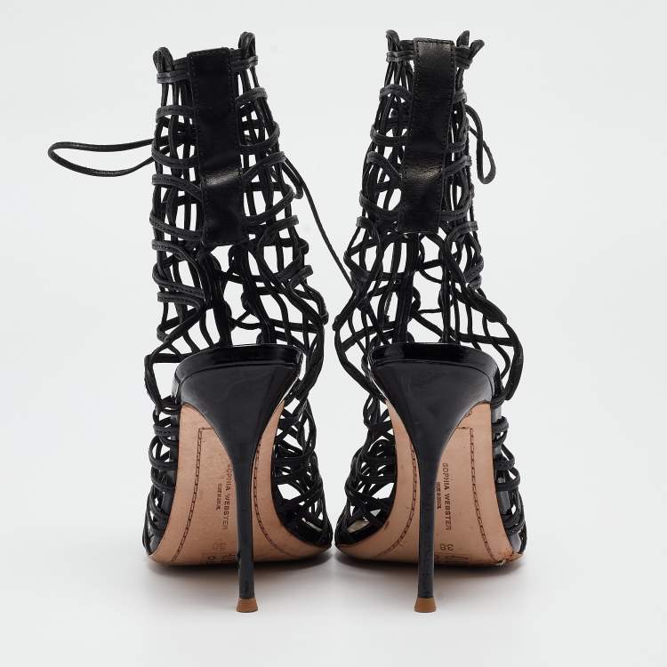 Pre Owned Sophia Webster Black Leather Delphine Peep Toe Cage Sandals Size 38