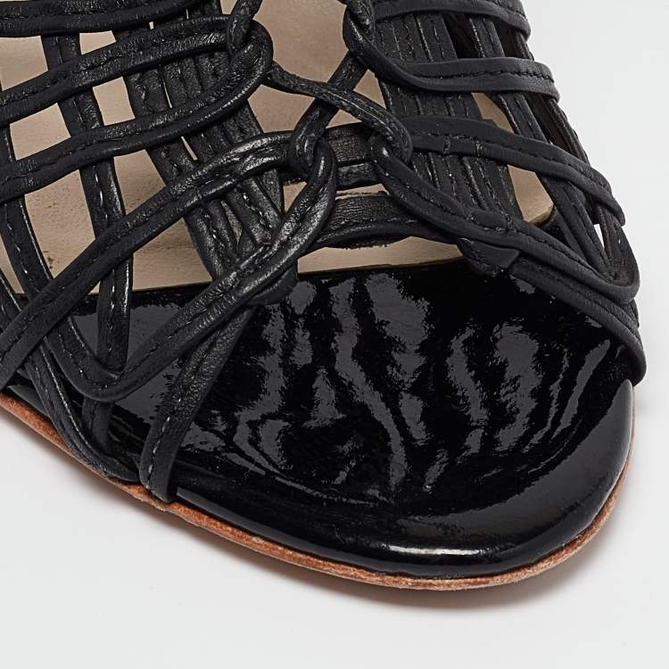 Pre Owned Sophia Webster Black Leather Delphine Peep Toe Cage Sandals Size 38
