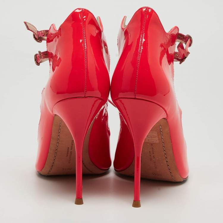 Pre Owned Sophia Webster Neon Pink Patent Leather Ankle Strap Sandals Size 39.5