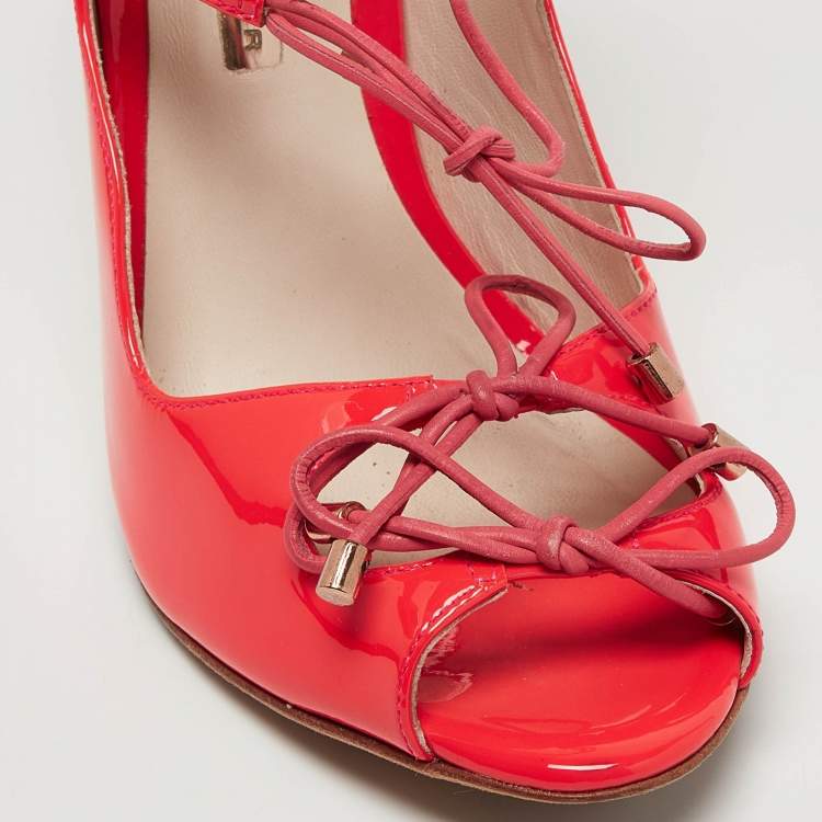 Pre Owned Sophia Webster Neon Pink Patent Leather Ankle Strap Sandals Size 39.5