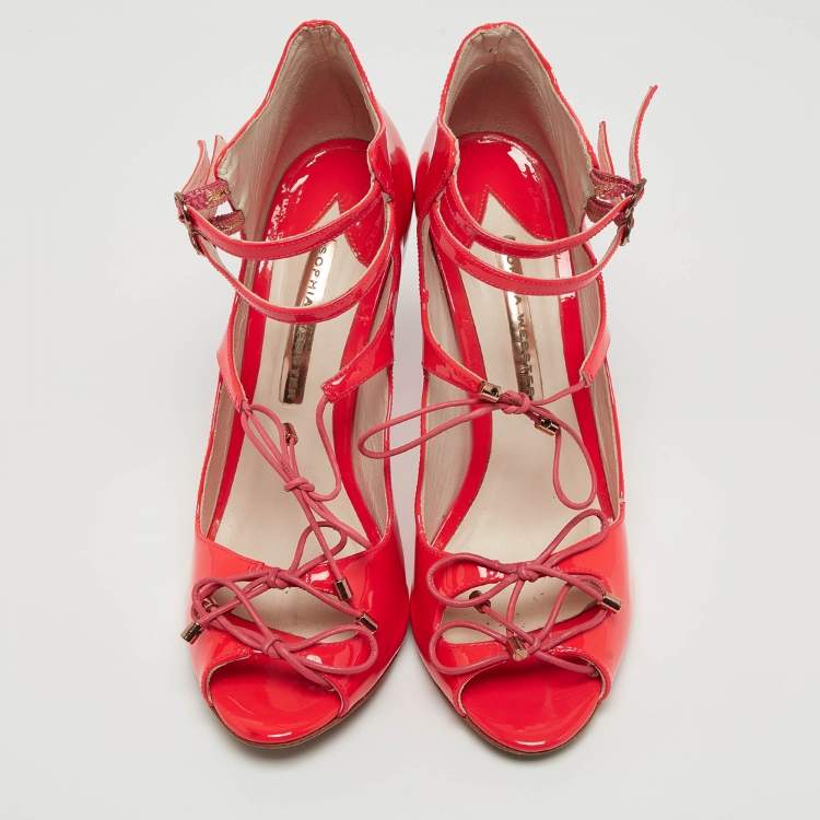 Pre Owned Sophia Webster Neon Pink Patent Leather Ankle Strap Sandals Size 39.5