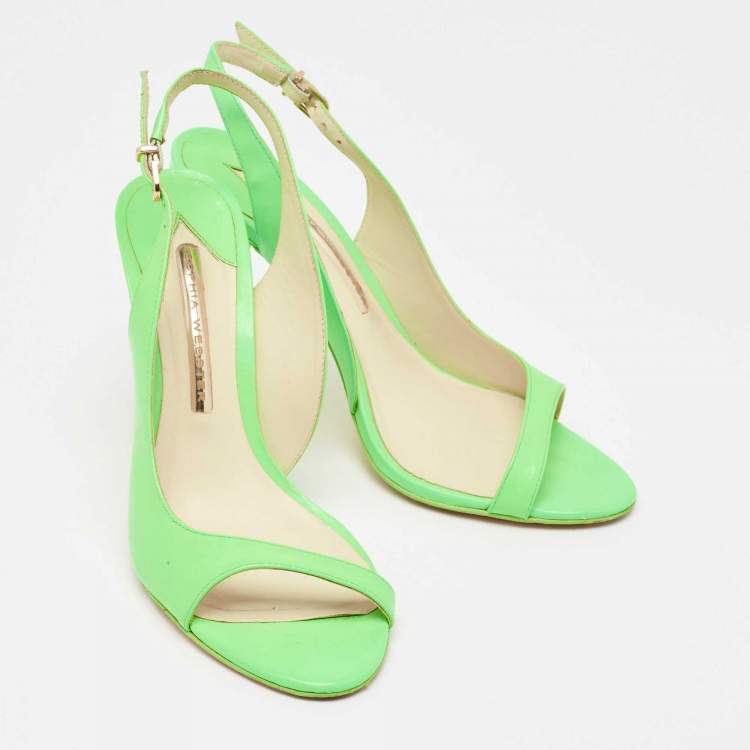Pre Owned Sophia Webster Neon Green Leather Slingback D'orsay Sandals Size 39