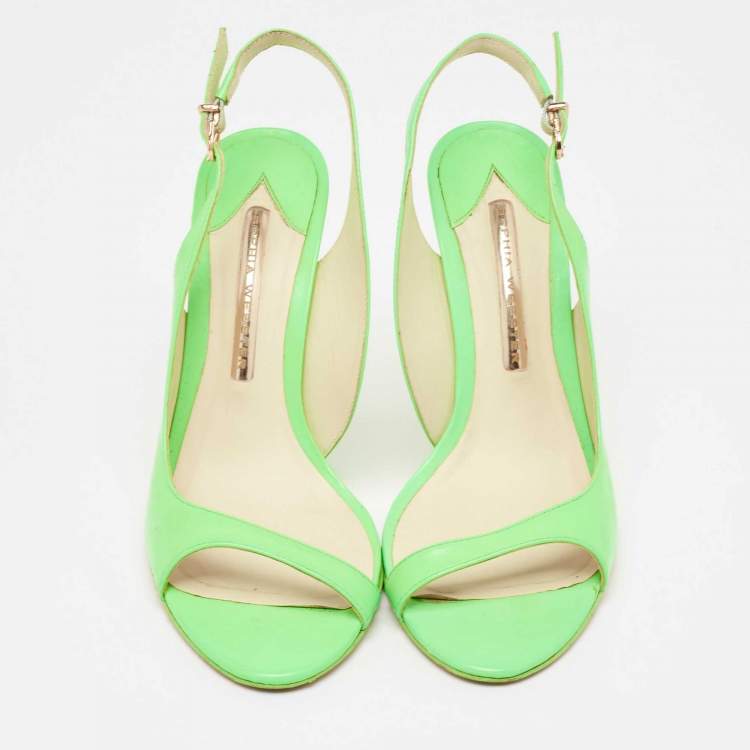 Pre Owned Sophia Webster Neon Green Leather Slingback D'orsay Sandals Size 39