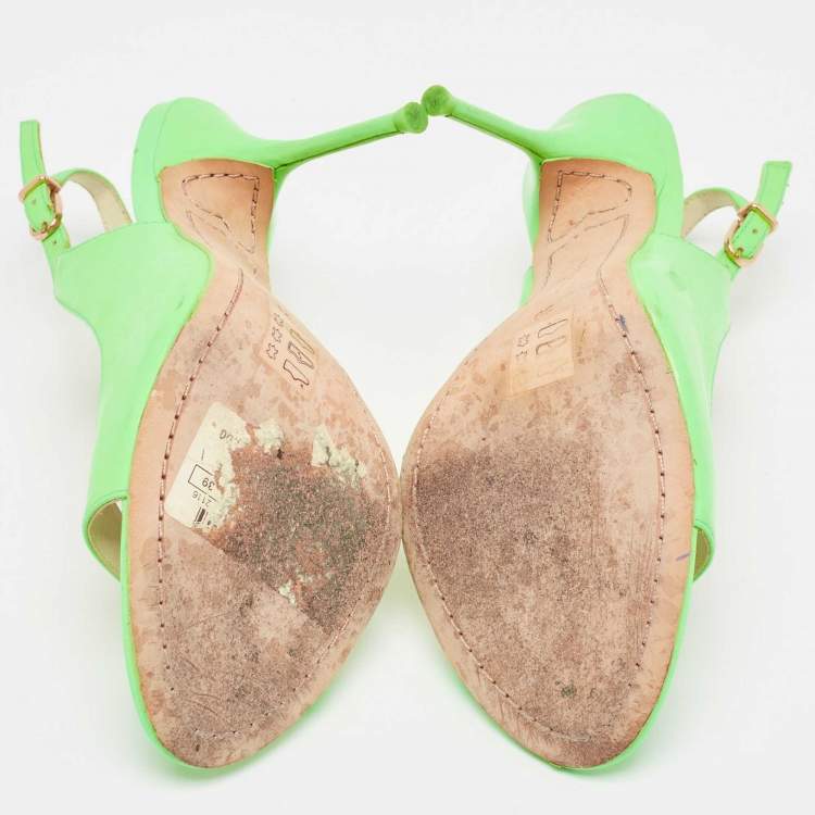Pre Owned Sophia Webster Neon Green Leather Slingback D'orsay Sandals Size 39