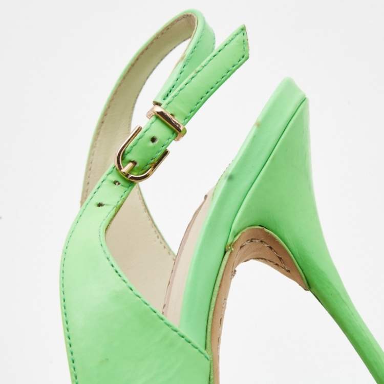Pre Owned Sophia Webster Neon Green Leather Slingback D'orsay Sandals Size 39