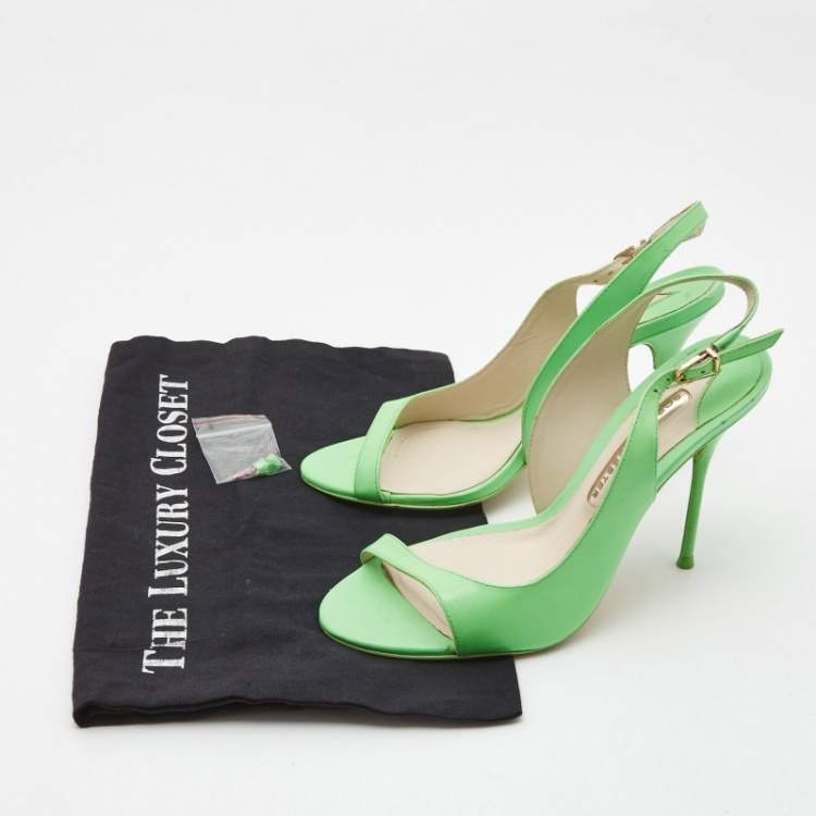 Pre Owned Sophia Webster Neon Green Leather Slingback D'orsay Sandals Size 39