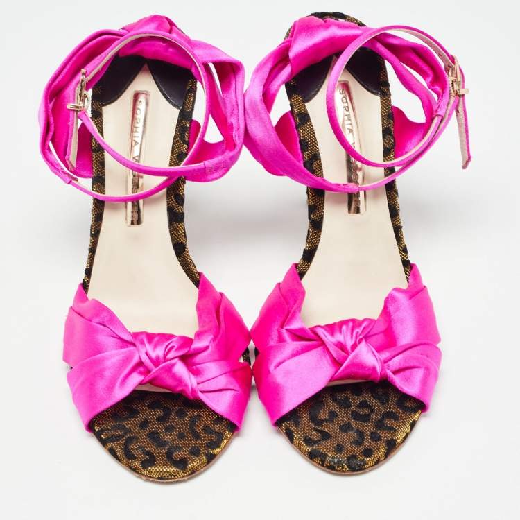 Pre Owned Sophia Webster Fuchsia Knotted Satin Ankle Strap Sandals Size 38.5