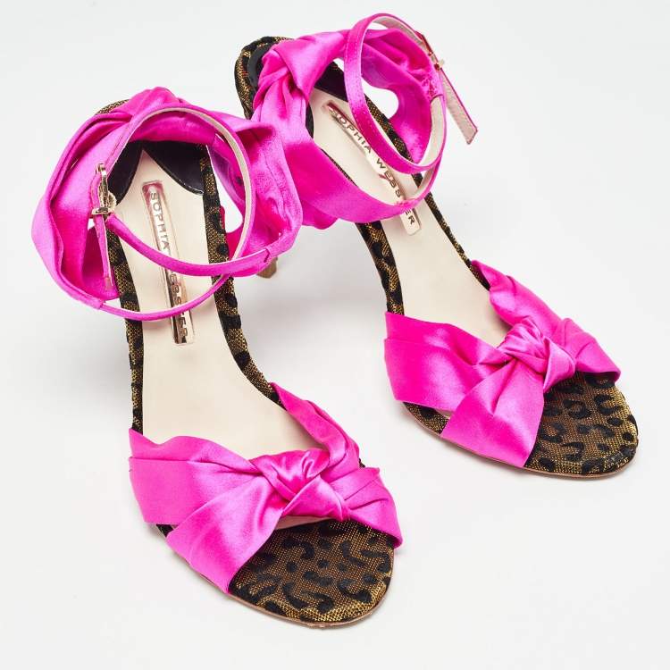 Pre Owned Sophia Webster Fuchsia Knotted Satin Ankle Strap Sandals Size 38.5