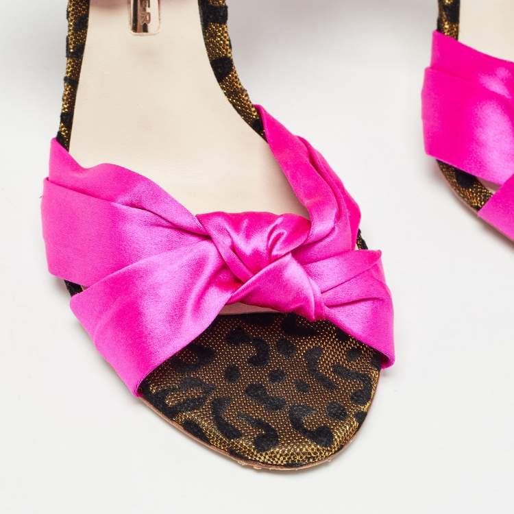 Pre Owned Sophia Webster Fuchsia Knotted Satin Ankle Strap Sandals Size 38.5