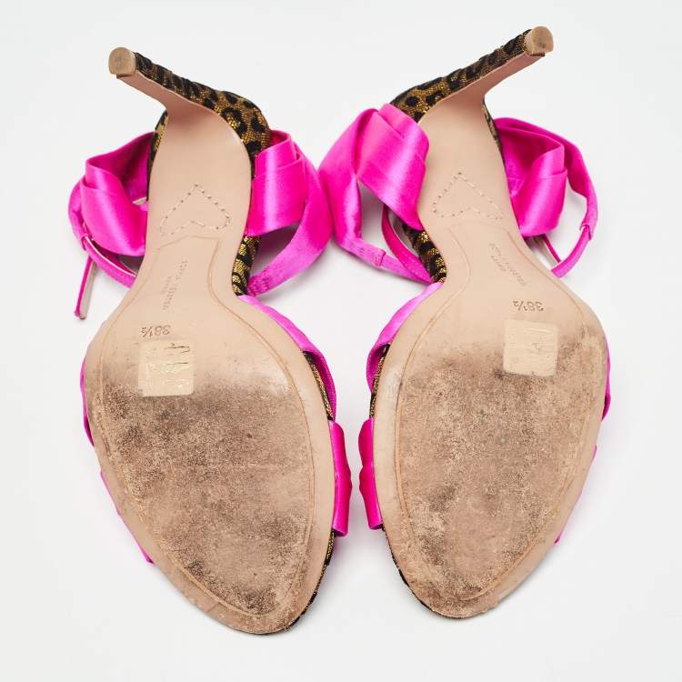Pre Owned Sophia Webster Fuchsia Knotted Satin Ankle Strap Sandals Size 38.5