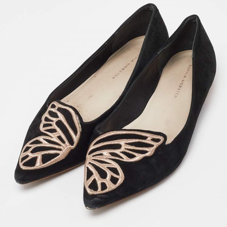 Pre Owned Sophia Webster Black Suede Bibi Butterfly Pointed Toe Ballet Flats Size 39