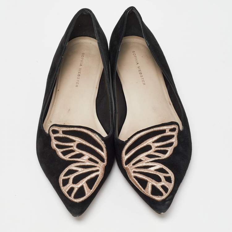 Pre Owned Sophia Webster Black Suede Bibi Butterfly Pointed Toe Ballet Flats Size 39