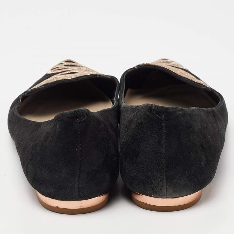 Pre Owned Sophia Webster Black Suede Bibi Butterfly Pointed Toe Ballet Flats Size 39