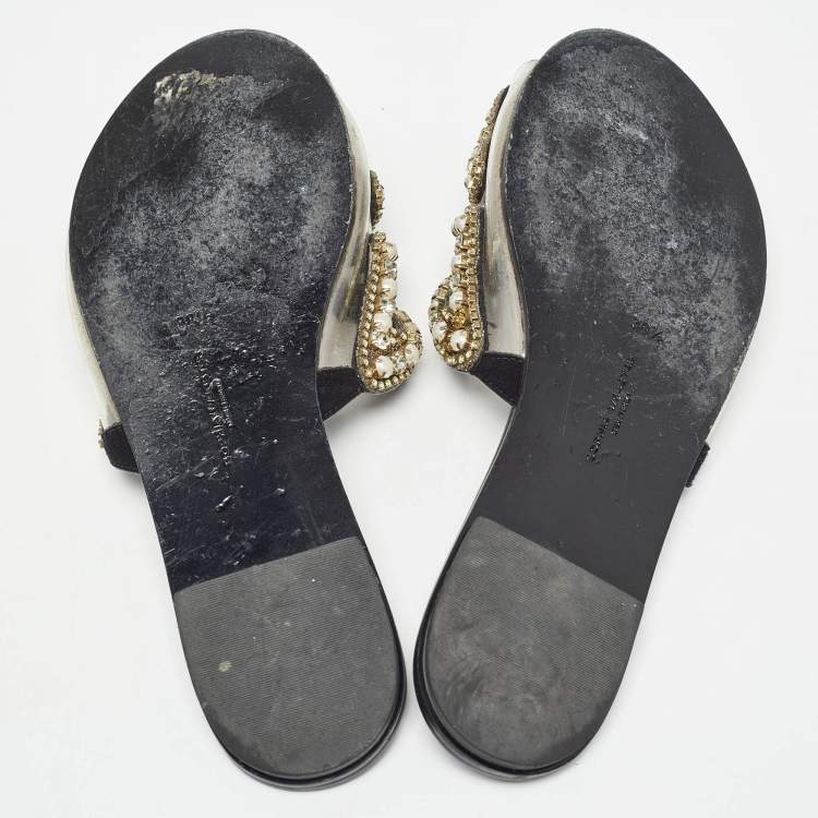 Pre Owned Sophia Webster Black Leather and PVC Madame Butterfly Slide Flats Size 38.5
